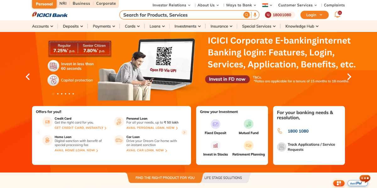 ICICI Corporate E-bankinginternet Banking login: Features, Login, Services, Application, Benefits, etc.